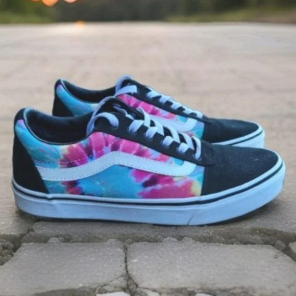 Vans Ward Tie Dye Old Skool Skate Athletic Tennis Shoe Sneaker Rose Pink Black 9 - Picture 5 of 12